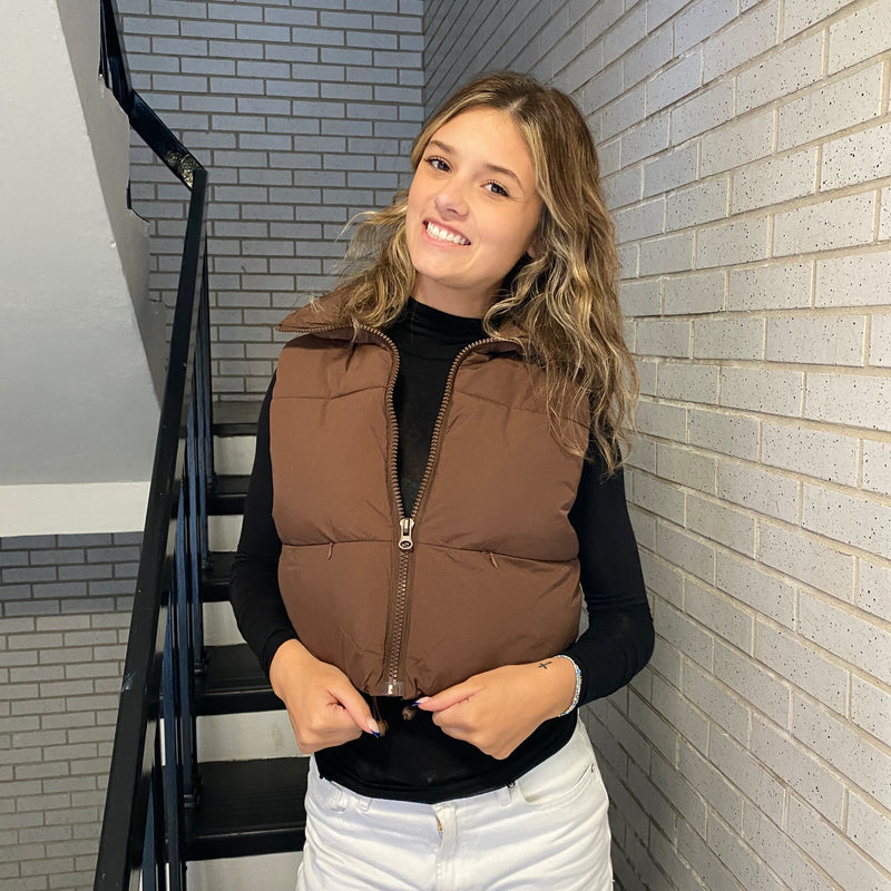 SIMPLY SOUTHERN PUFFY VEST BROWN-Sissy Boutique-Sissy Boutique