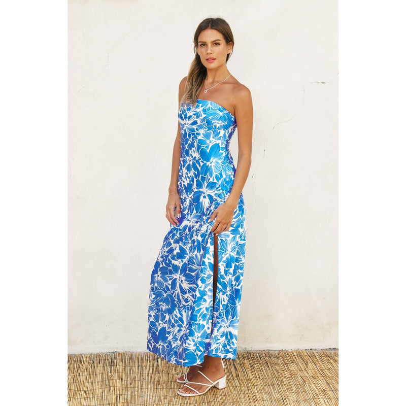 bias cut maxi dress Afterglow Blue Strapless Bias Cut Maxi Dress medium