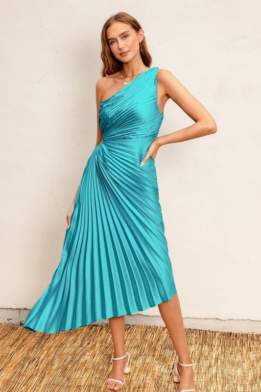 Aqua Olympia Asymmetrical Pleated Dress Small Aqua Olympia Asymmetrical Pleated Dress Small
