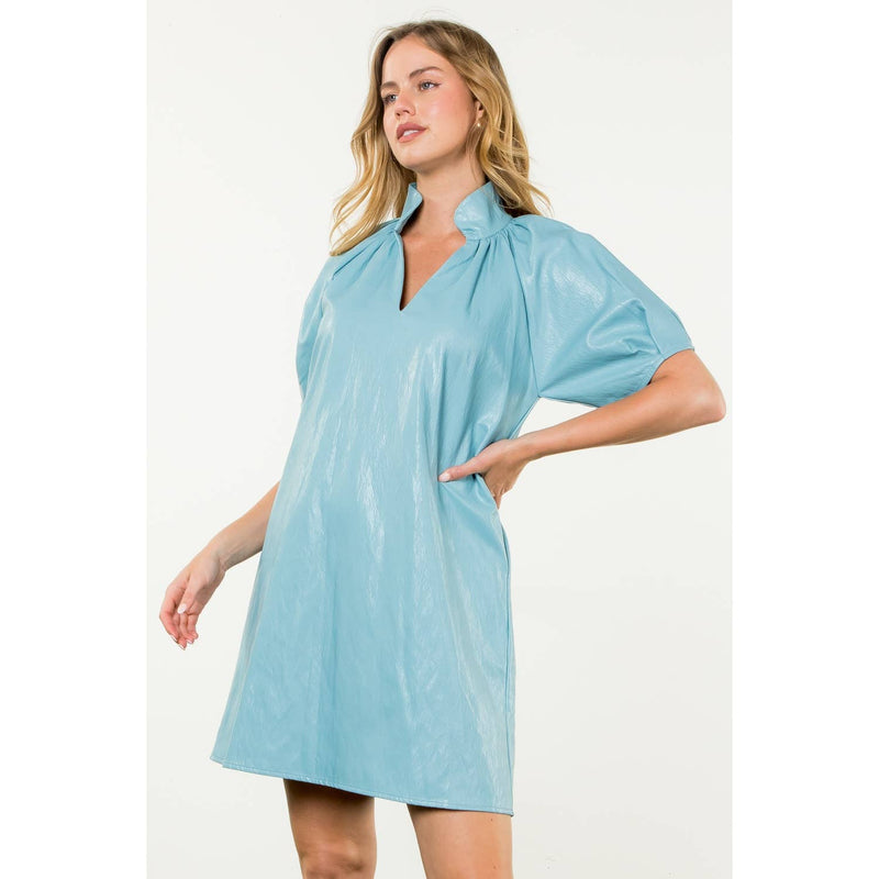 powder blue leather dress Baby Short Sleeve Midi strapless latex mini dress