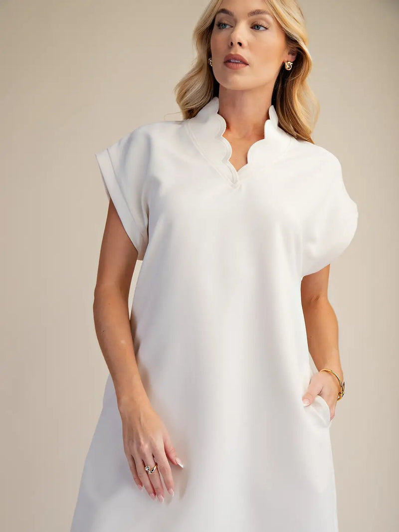scallop mini dress Beige V-Neck Small 60’s costume this piece features a Faiza Saqlain X Hania Size:43 (US 12)