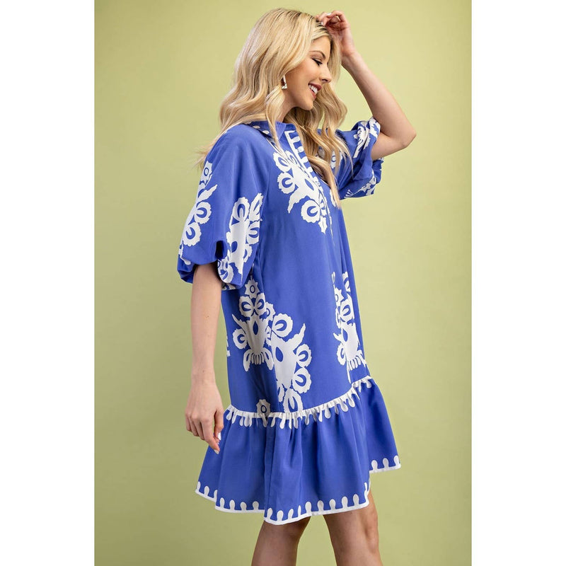 Buy Blue and White Floral Print Mini Dress Online | Sissy Boutique Buy Blue and White Floral Print Mini Dress Online | Sissy Boutique