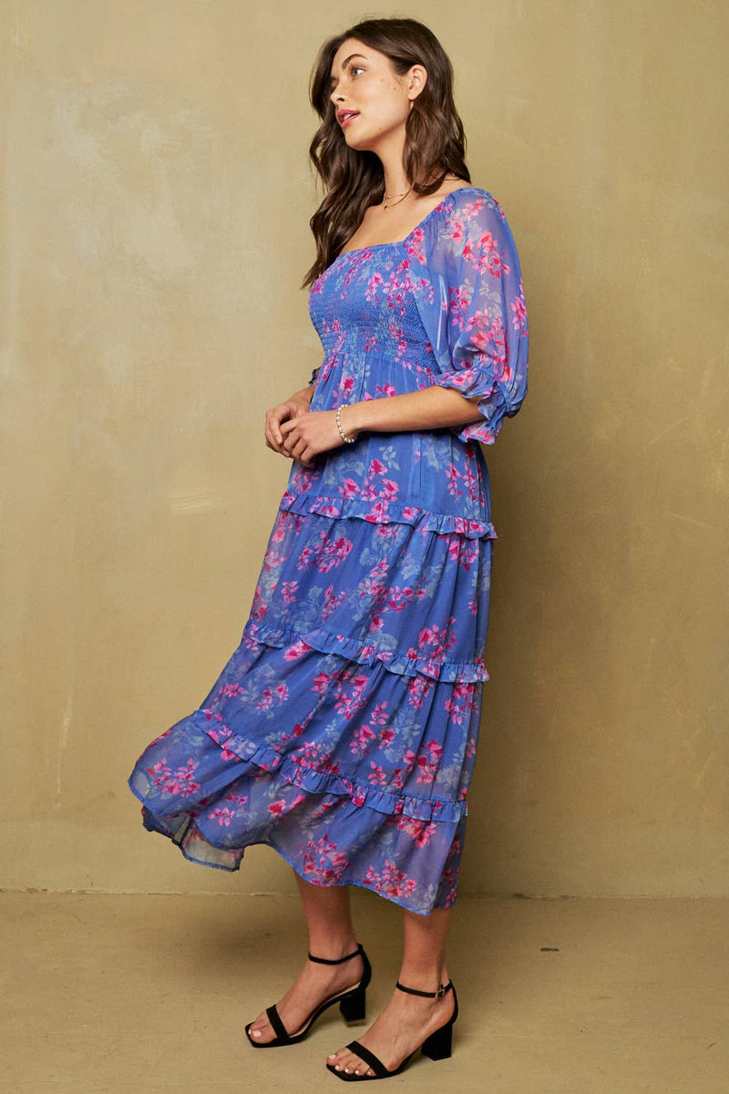 knee length dresses for ladies Sunny Mood Blue & Pink Floral Maxi Dress – Shop the Mint main image 1