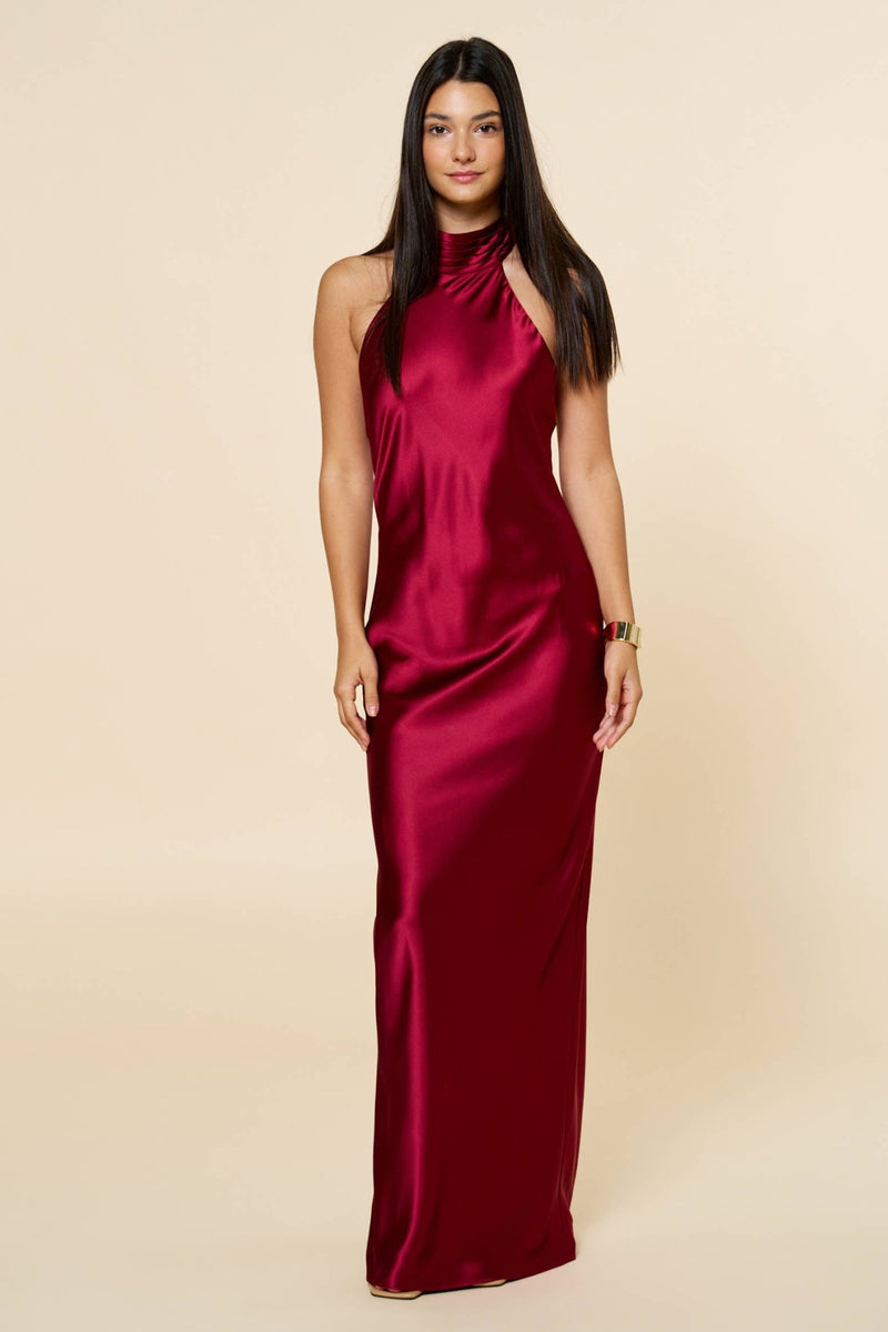 Burgundy Silk Halter Maxi Dress Burgundy Silk Halter Maxi Dress