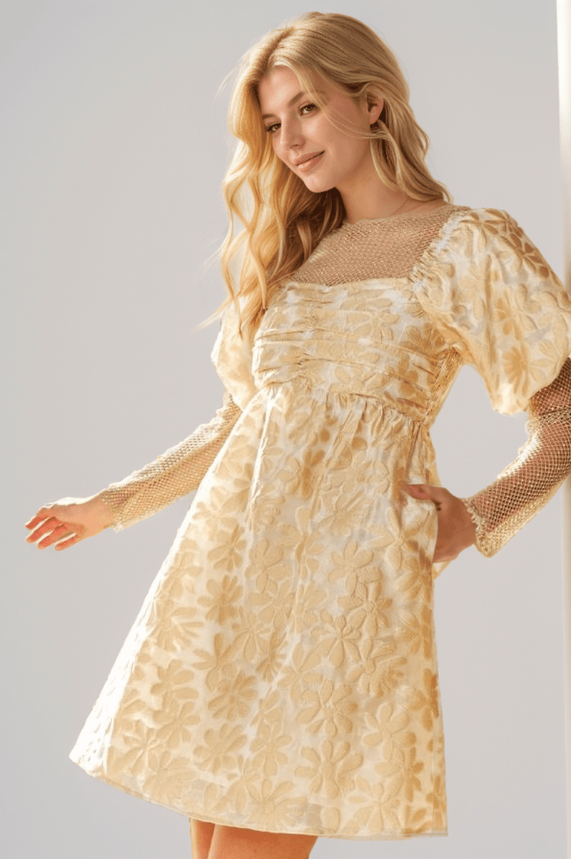 champagne textured dress Champagne Wedding Dress with Sleeves