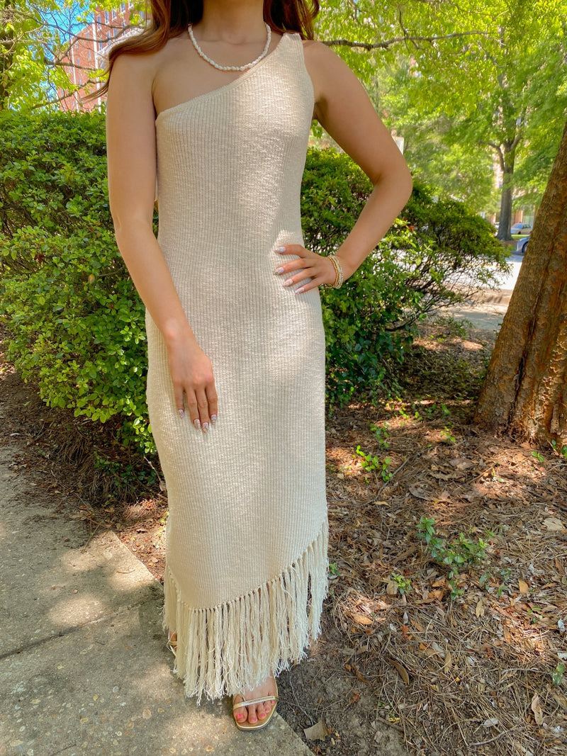one shoulder cream dress PrettyLittleThing Women's Double Layer Slinky Bardot One Shoulder Ruched Maxi Dress in Cream