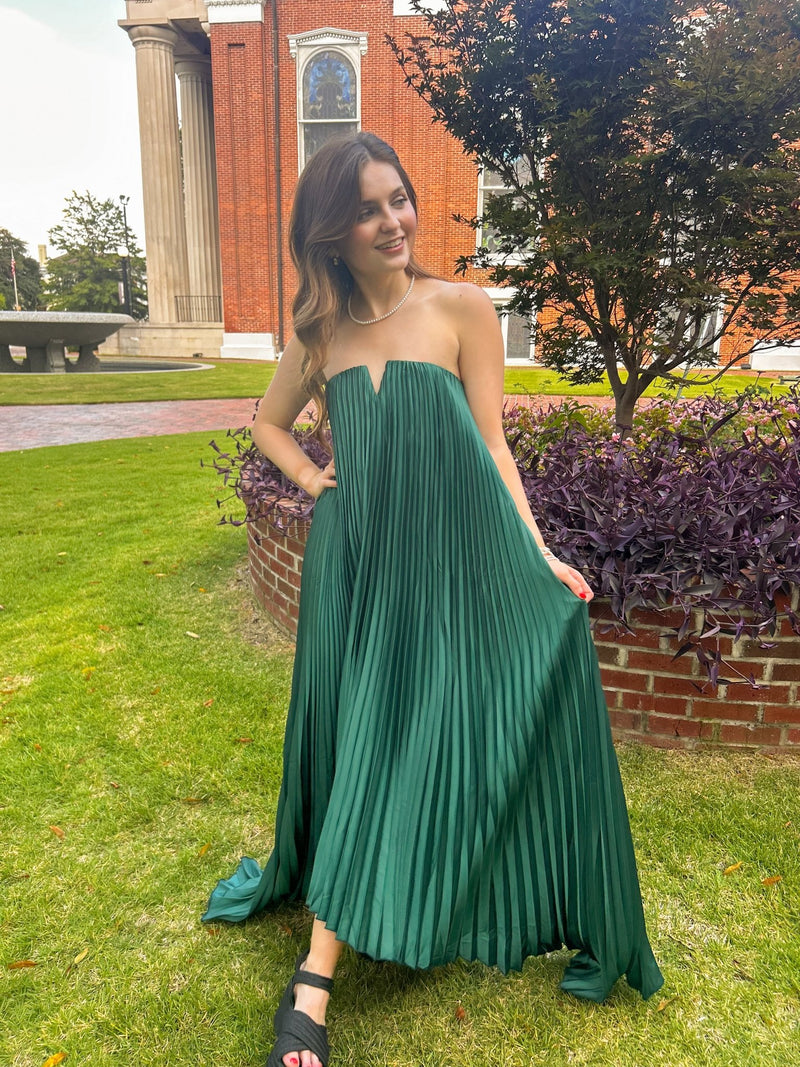 Emerald Green Moonglade Pleated Maxi Column Dress Emerald Green Moonglade Pleated Maxi Column Dress