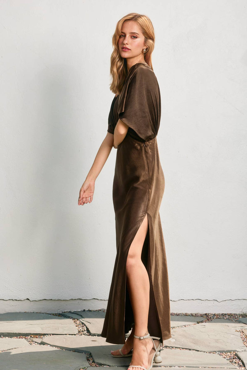 Espresso Brown Like Butter Satin Blouson Maxi Dress Espresso Brown Like Butter Satin Blouson Maxi Dress