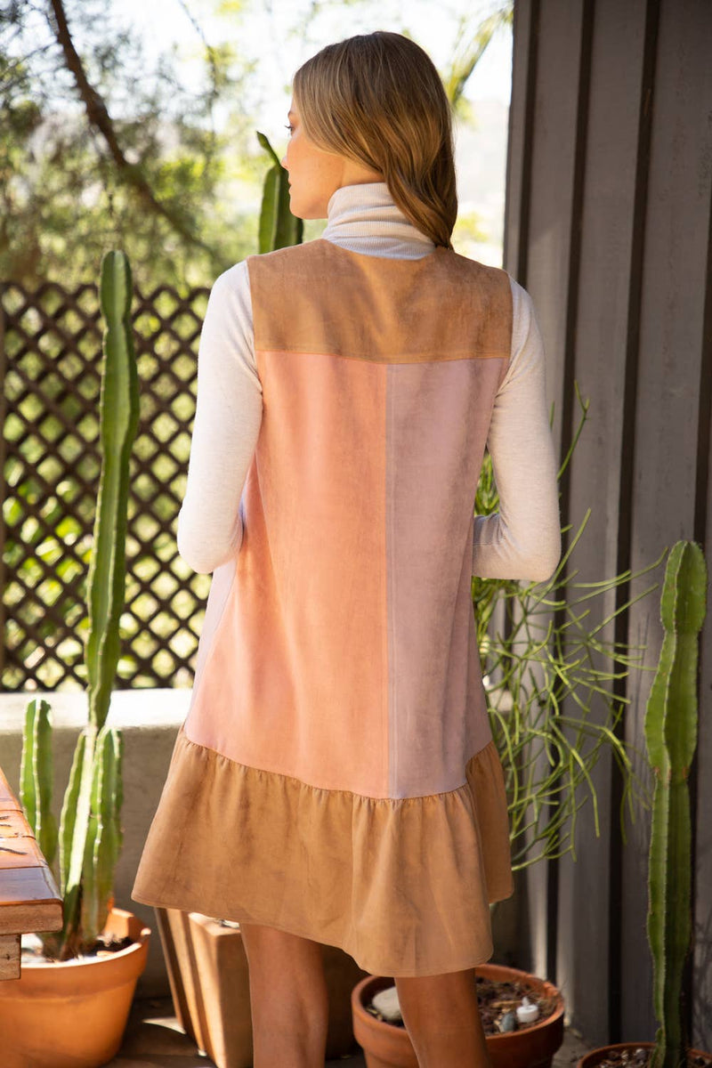 FALL COLOR BLOCK SUEDE SHIFT DRESS Small