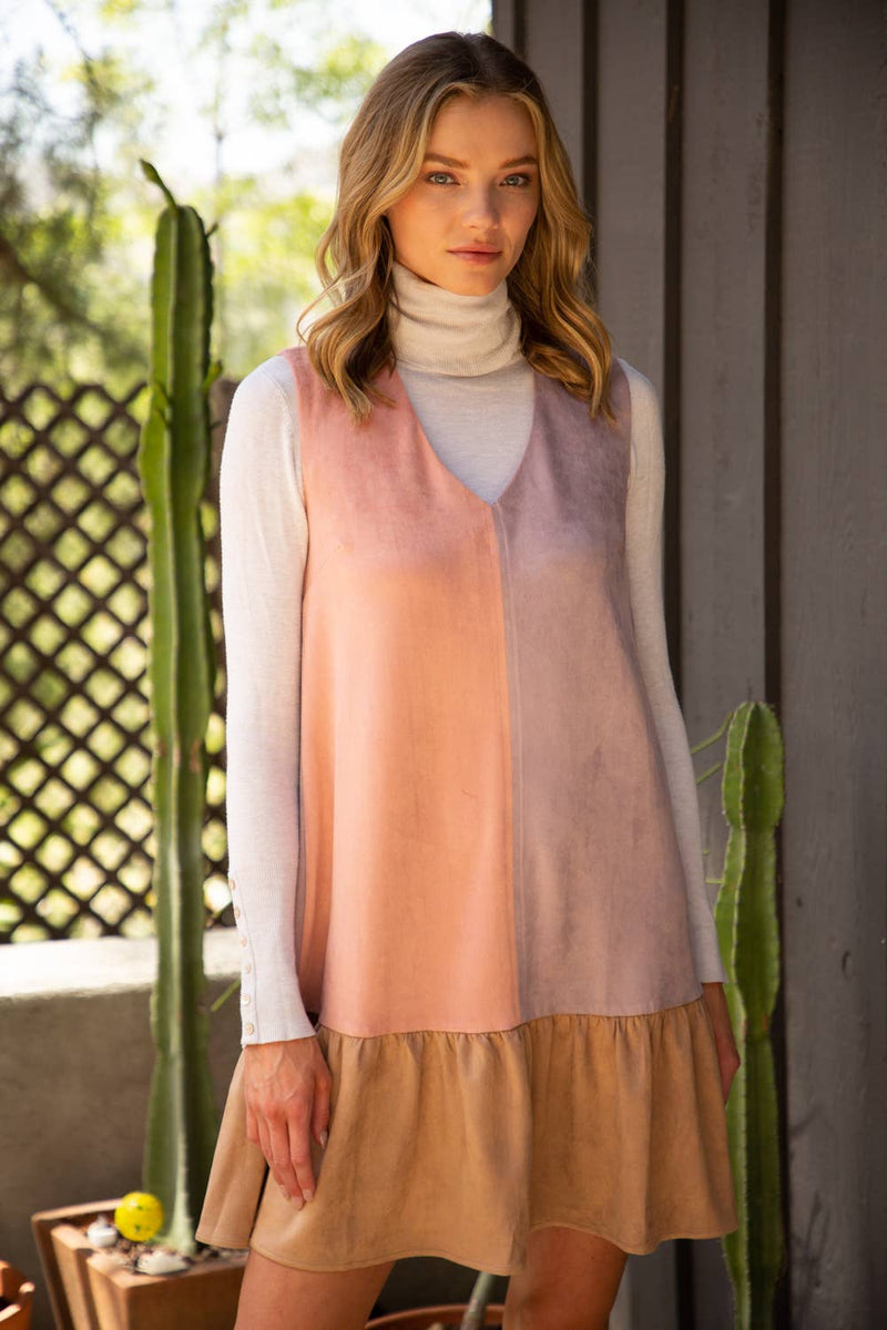 Fall Color Block Suede Shift Dress Small