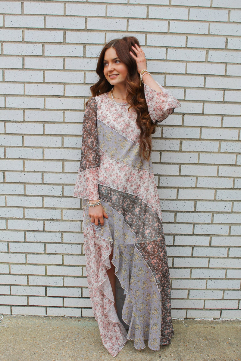 chiffon boho dress Floral and Brown Ruffle Maxi Small Color:Clover Retro Black Lace Tea No problem! pf26_hero
