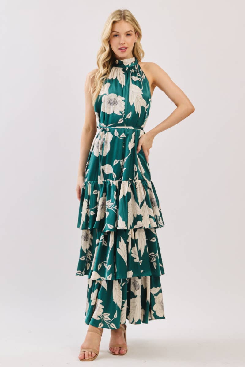 slim fit dress slacks The Everleigh Floral Tiered Maxi Dress X-Small / Green main image 0
