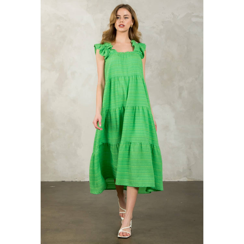 green emerald velvet dress Montaigne Ruffle Maxi Dress