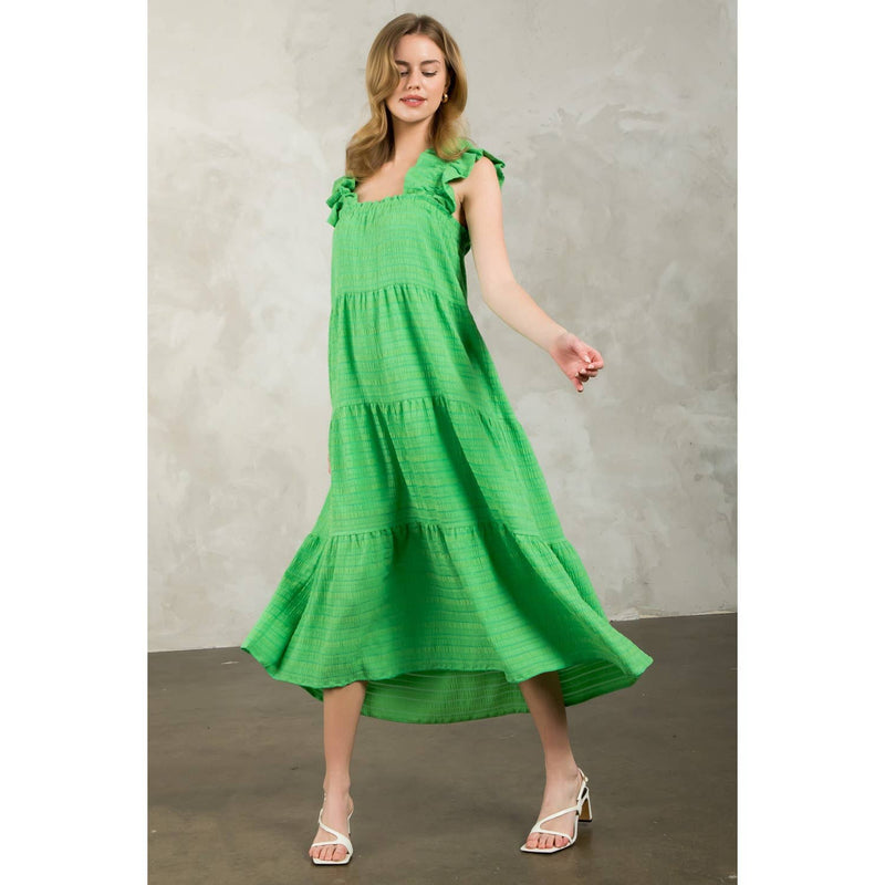Green Ruffle Strap Textured Maxi Dress Green Ruffle Strap Textured Maxi Dress