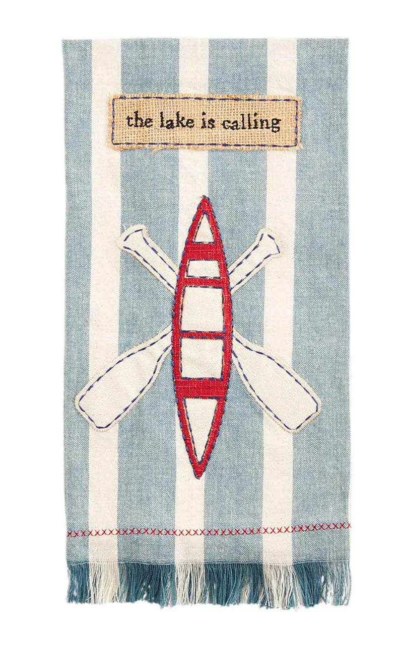 LAKE IS CALLING APPLIQUE HAND TOWEL-Mud Pie-Sissy Boutique