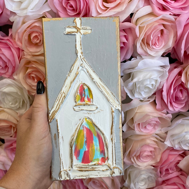 COLORFUL CHURCH HAND PAINTED WOOD BLOCK- MEDIUM-Sissy Boutique-Sissy Boutique