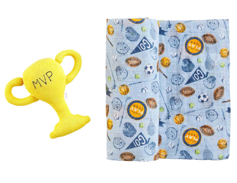 Buy Sports Swaddle and Rattle Set Mud Pie Online