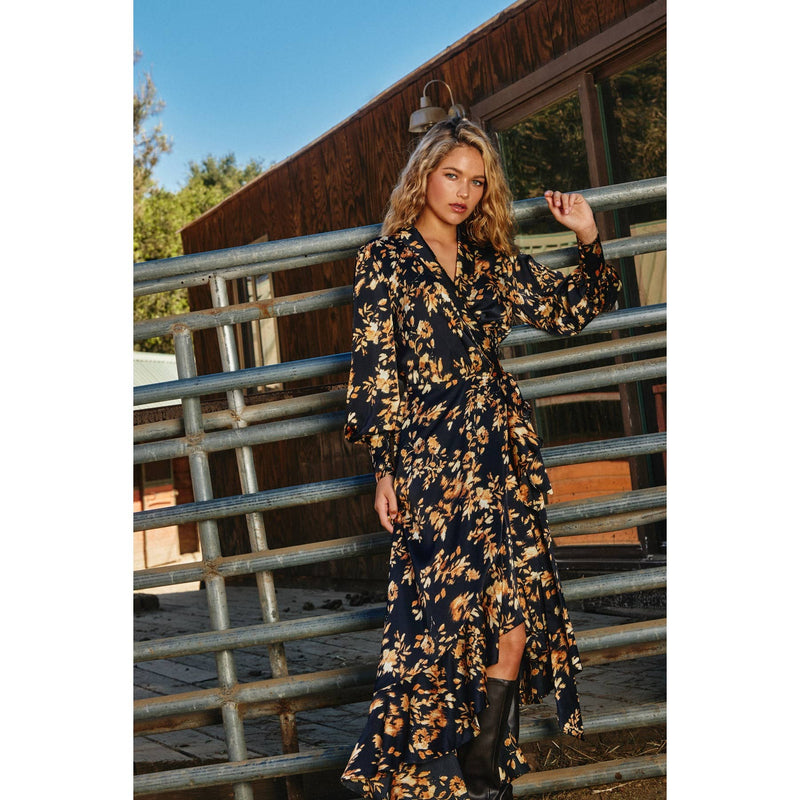 dress forum midi dress It Depends Ruffled Midi Wrap Dress MIDNIGHT GLOW / small