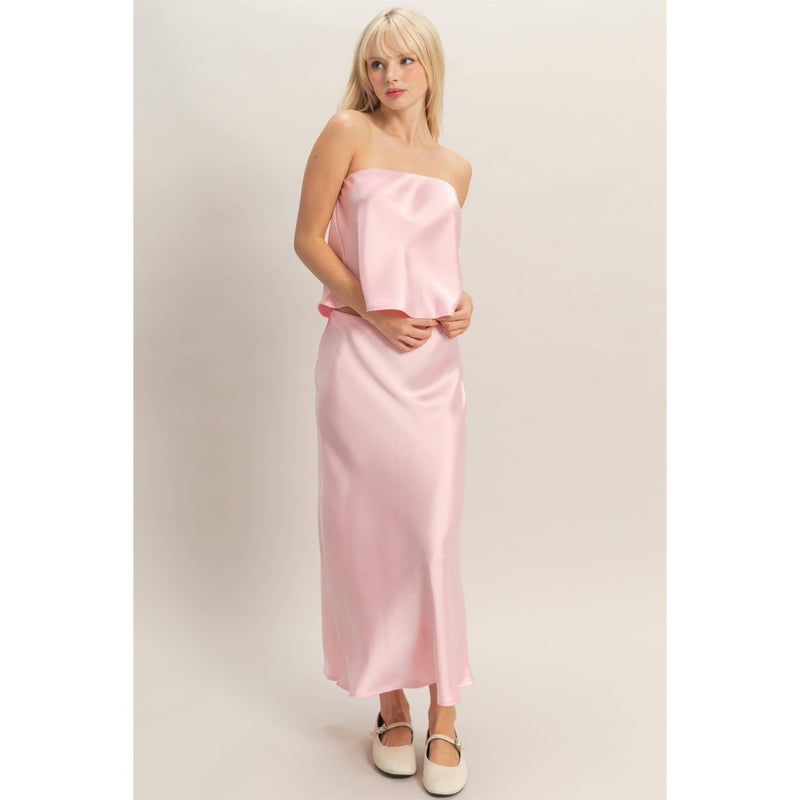 Light Pink Satin Midi Skirt