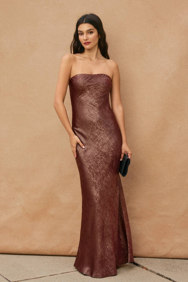 draped metallic dress Metallic Strapless Draped Back Maxi Dress Medium