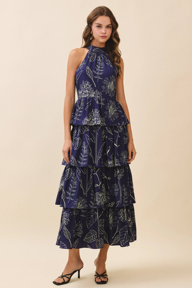 navy floral halter dress 26446 - Ava Presley - Floral Halter Mini Dress