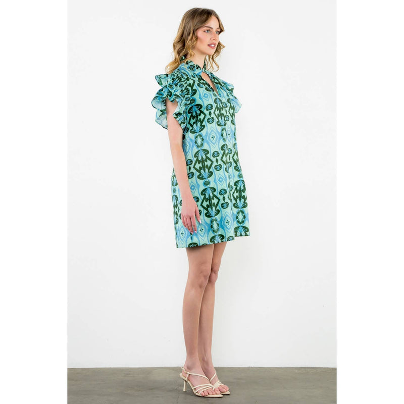 Mint Ruffle Sleeve Print Dress Medium Mint Ruffle Sleeve Print Dress Medium