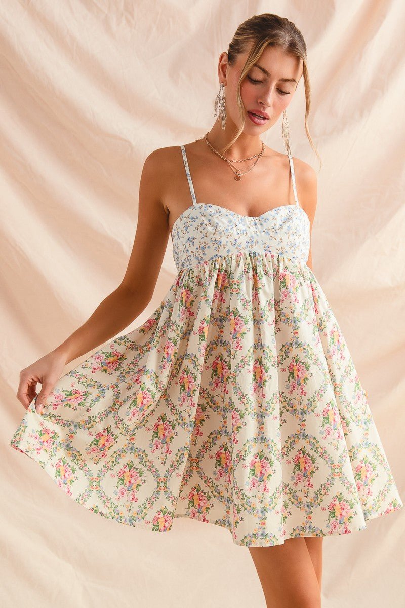 mixed print mini dress Camille Mixed Floral Mini Dresss Large