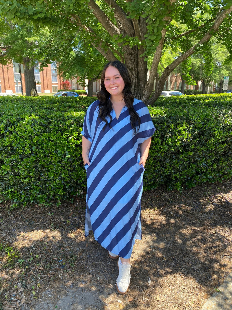 dolman sleeve midi dress Navy And Light Blue Stripe V-Neck with Pockets Color:Candy Pink As Picture CLOTHING>Edits>Party Outfits Flare Silhouette Zimmermann 'acacia'white Mini Dress