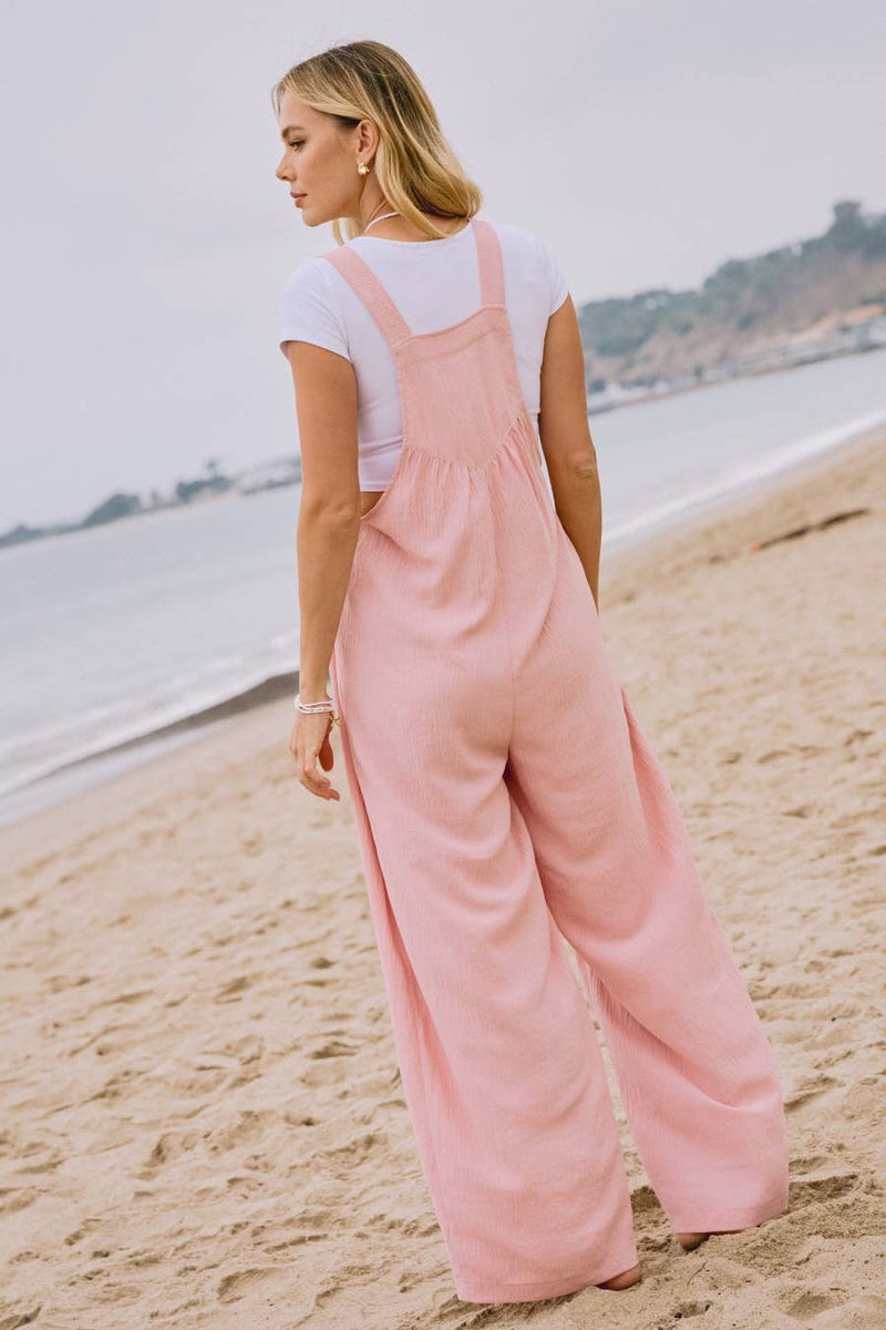 Pale Pink Solid Button Sling Jumpsuit Medium Pale Pink Solid Button Sling Jumpsuit Medium