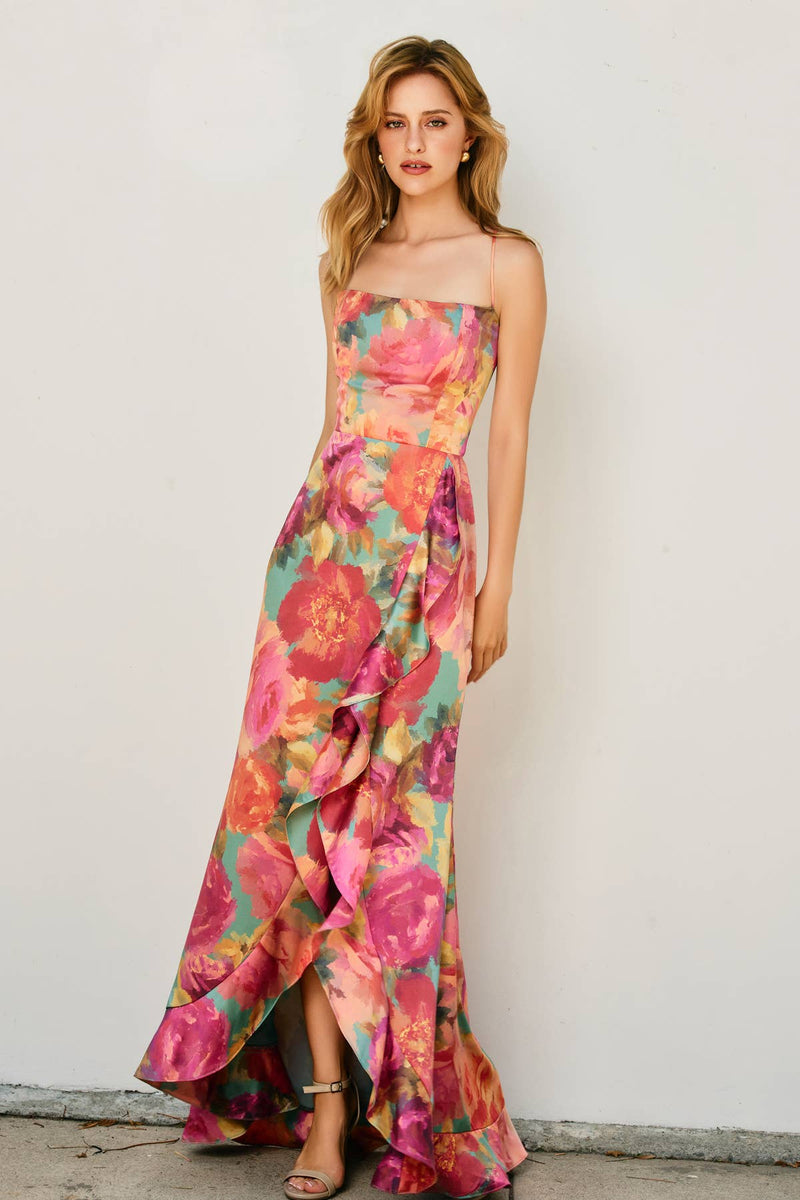 Parisian Floral Corset Open Back Ruffled Dress Large