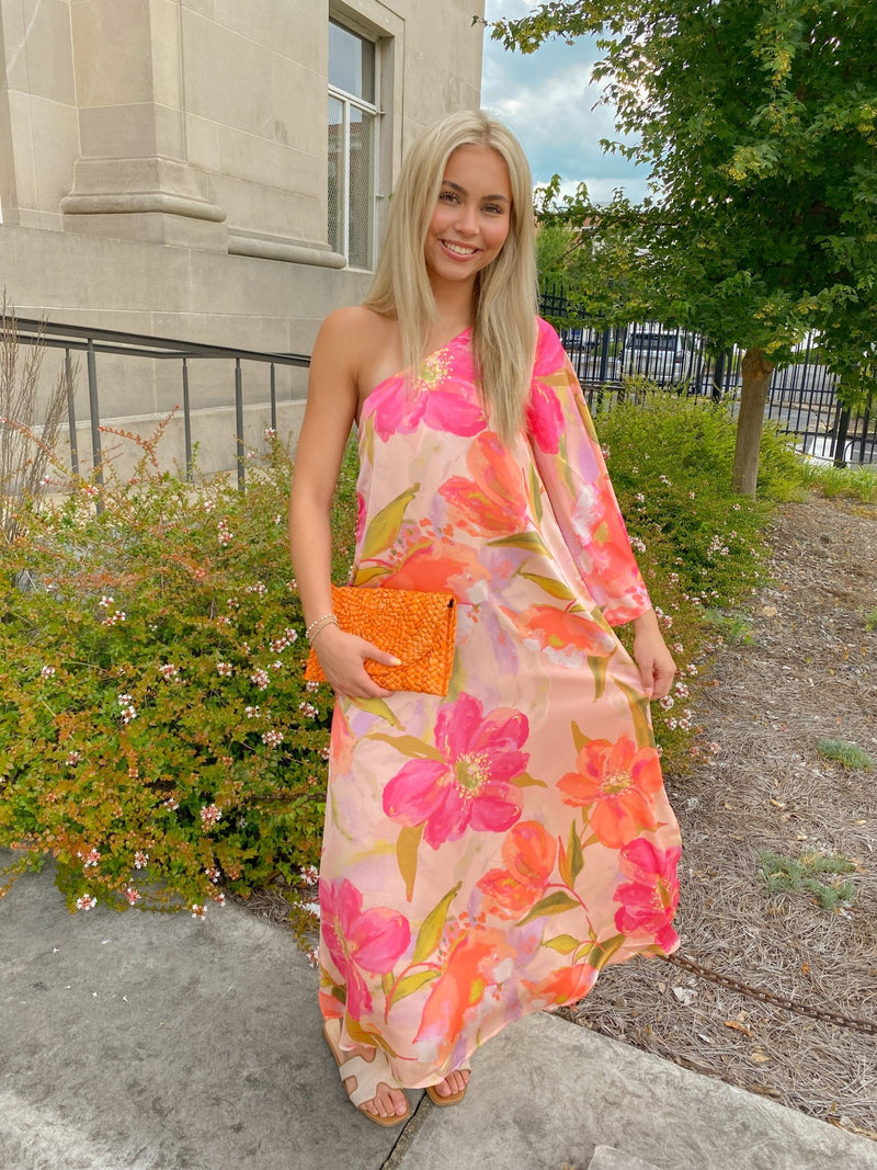 floral one shoulder maxi dress Lulus | Pink Organza One-Shoulder | Womens Lulus | Light Blue Floral