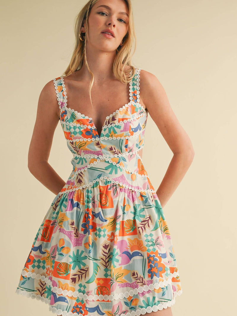cut out fit and flare dress Amarra 89297 Floral Fit & Flare Prom Dress Cut Outs Slit Ruffle 0 / Ivory/Blue/Print