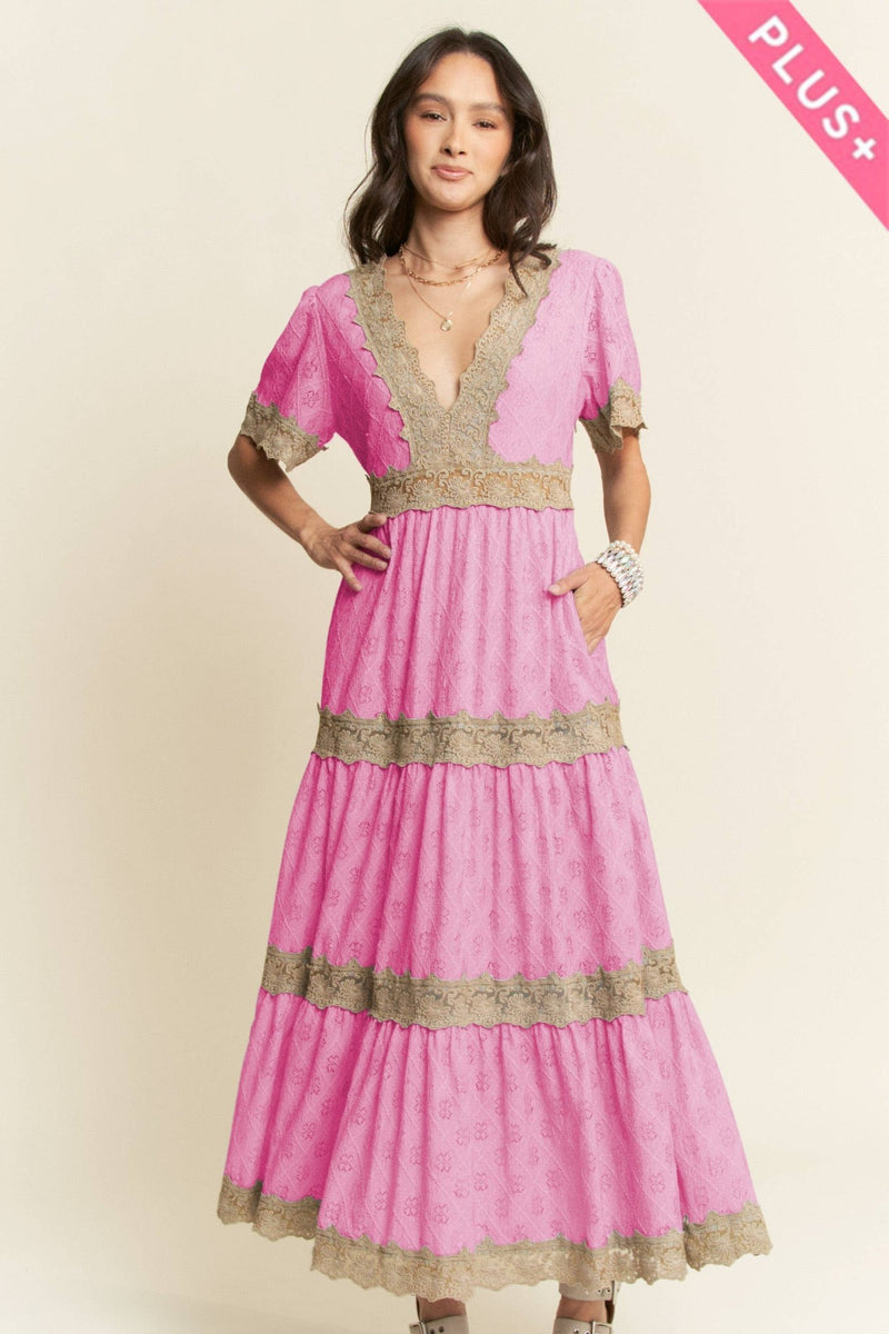 knee length dresses for ladies PLUS TEXTURED FLORAL V NECK ZIPPERED MAXI DRESS