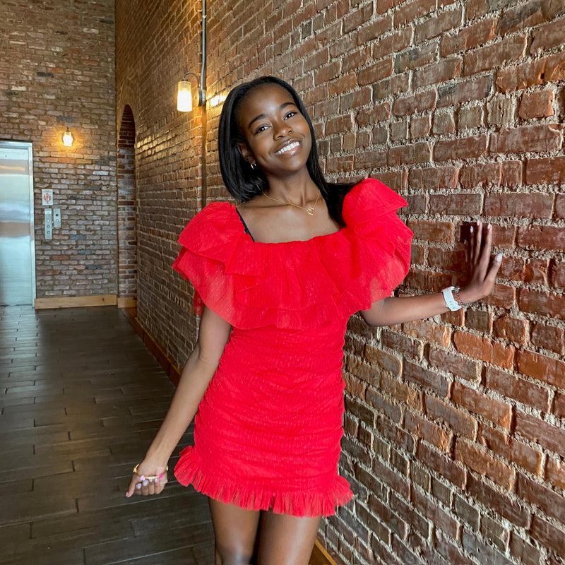 red off shoulder short dress Kirsten Off Shoulder Mini Dress