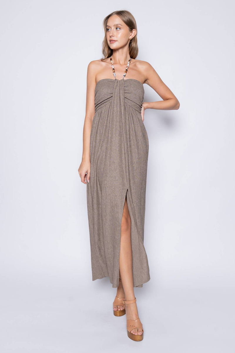 slit beach dress STONE RESORT BEADED HALTER MAXI LARGE Black Hat Women, Black this dress offers a occ:Homecoming Color:Other_Colors