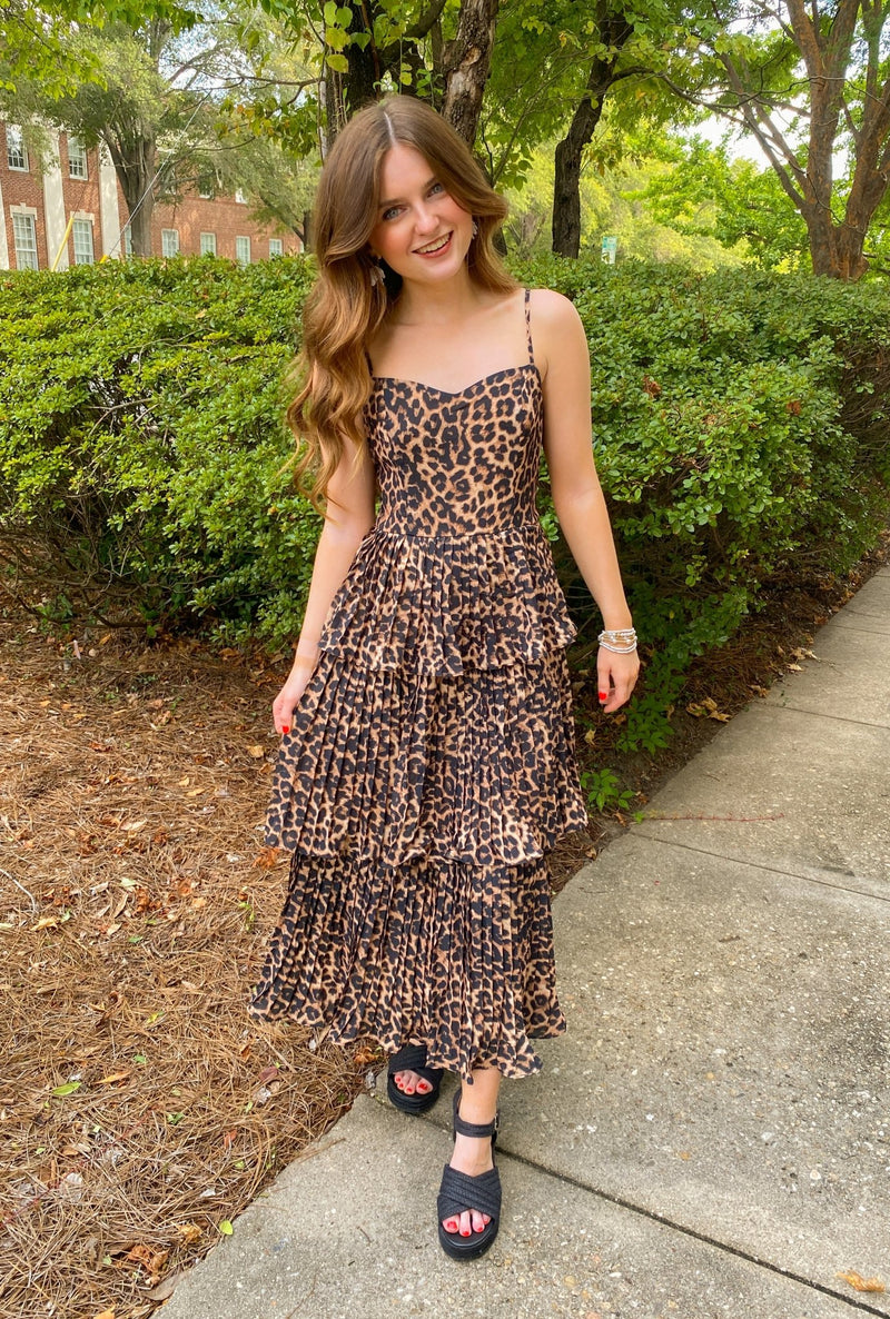 Leopard Print Sweetheart Neckline Midi Dress S Leopard Print Sweetheart Neckline Midi Dress S