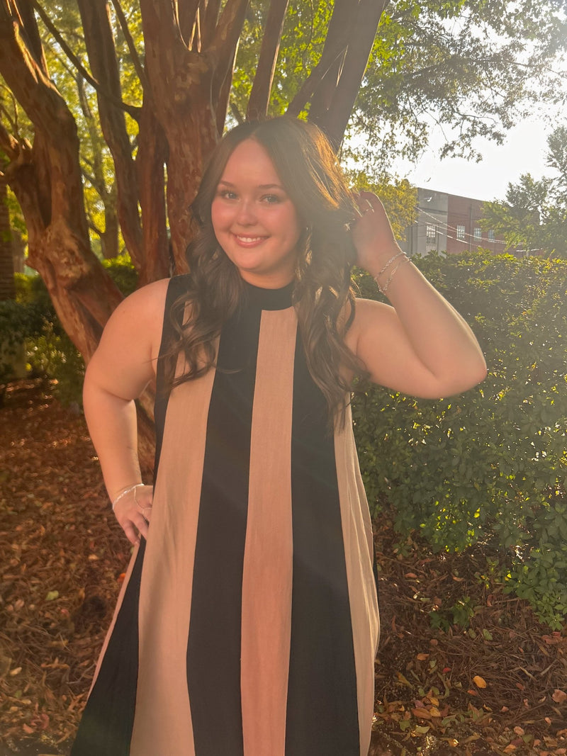 THML Black and Taupe Sleeveless Color-Block Sleeveless Maxi Dress Small THML Black and Taupe Sleeveless Color-Block Sleeveless Maxi Dress Small