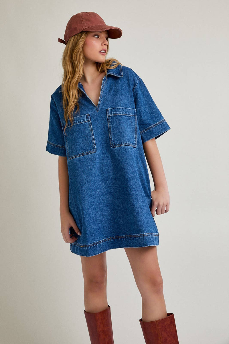 Buy V-NECK SHORT SLEEVE DENIM MINI DRESS Online | Sissy Boutique Buy V-NECK SHORT SLEEVE DENIM MINI DRESS Online | Sissy Boutique