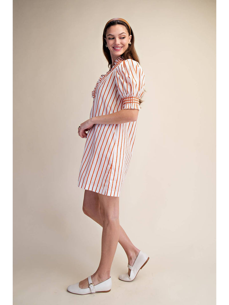 orange and white mini dress Striped Ruffle V-Neck Smocked Puff Sleeve Stripe Sale Dress Choose Size:EU 34 - US 4 - Waist 64-67 cm - Chest 82-85 cm A-Line Sweep-Brush Train Lace Adjustable tie