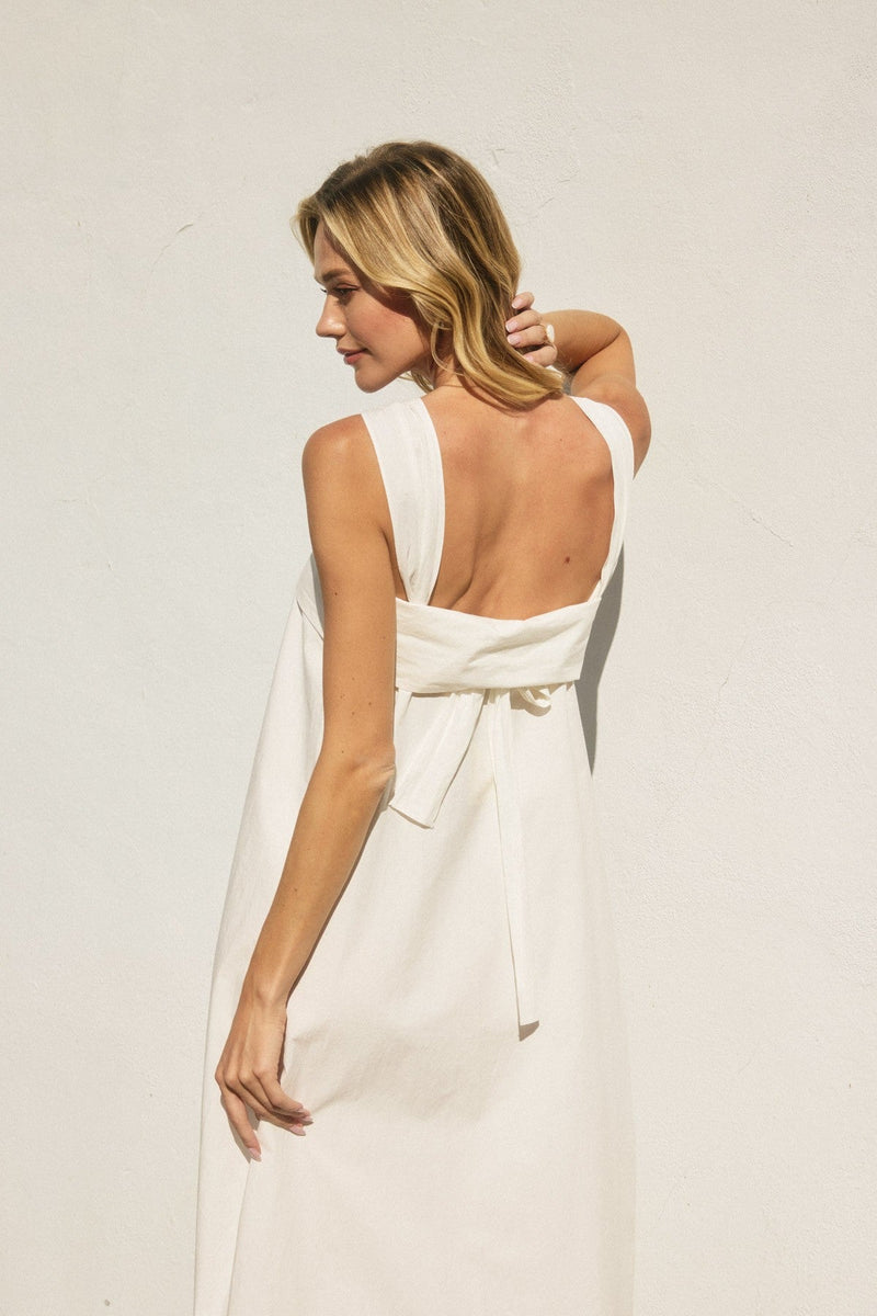 White Cotton Halter Neck Maxi Dress Medium