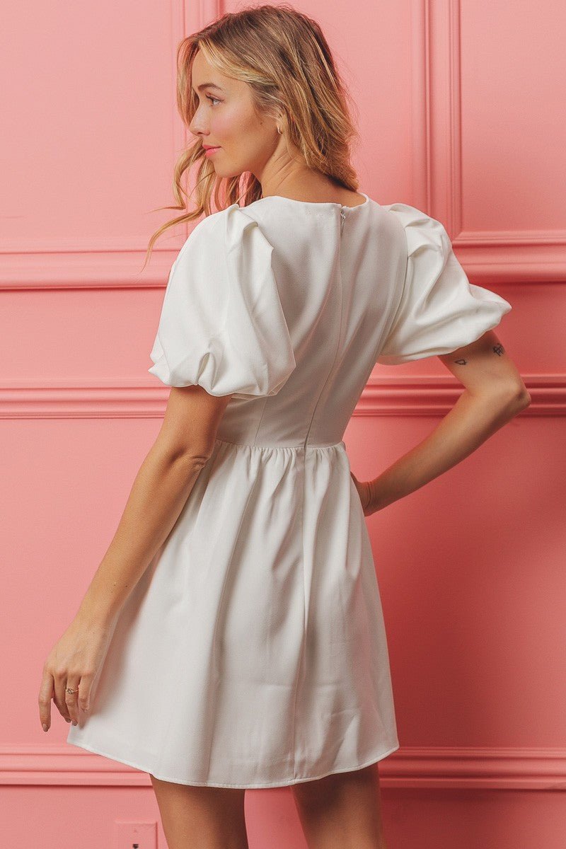 white mini dress bow Annelise Bow Strap Eyelet Mini Dress