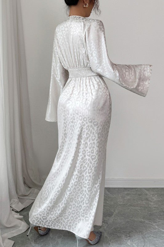 fitted lace wedding dress White Leopard Embossed Maxi Dress Small