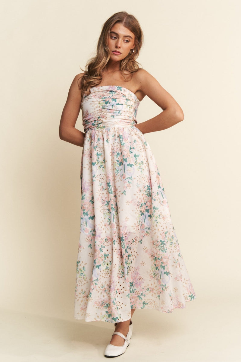 Women's Pastel Floral Eyelet Lined Midi Dress with Pockets. 3X Women's Pastel Floral Eyelet Lined Midi Dress with Pockets. 3X