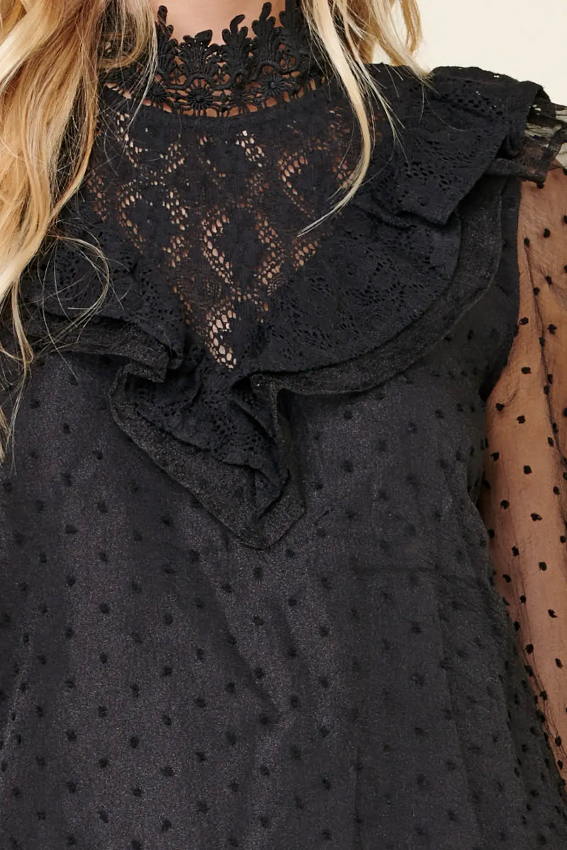 Buy Black Cordelia Swiss Dot High Neck Lace Blouse Online Sissy