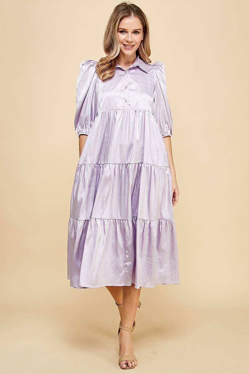 LAVENDER COLLARED MIDI SHIRT DRESS-TCEC-Sissy Boutique