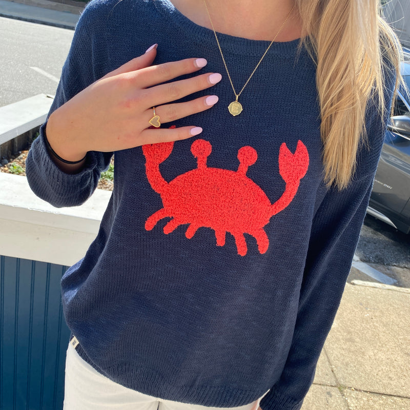 SIMPLY SOUTHERN NAVY CRAB LIGHTWEIGHT CREWNECK SWEATER-Sissy Boutique-Sissy Boutique