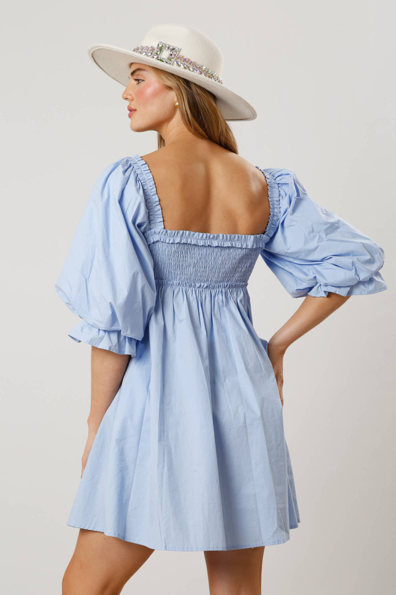 BABY BLUE PUFF SLEEVE MINI DRESS-Fantastic Fawn-Sissy Boutique