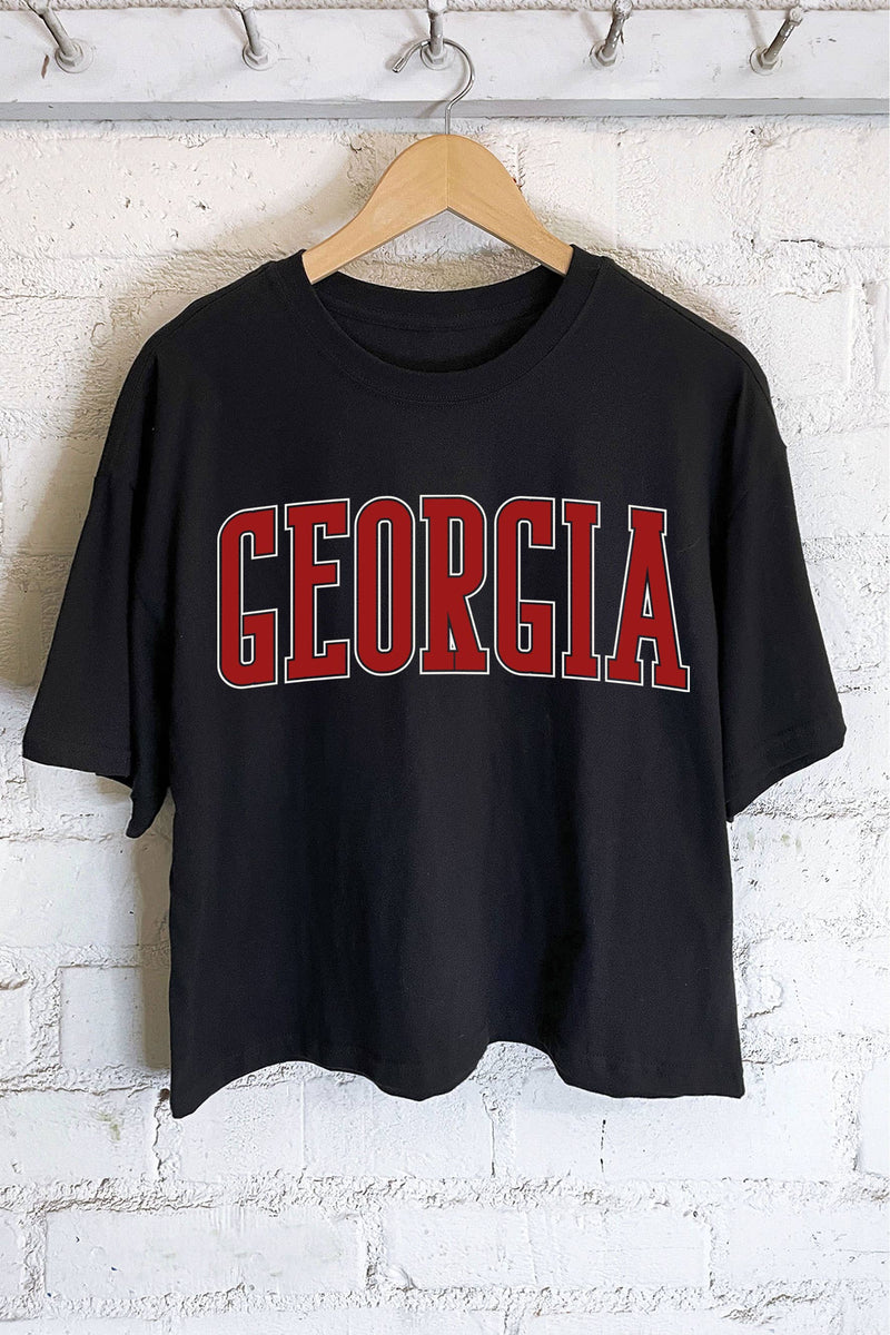 GEORGIA PUFF PRINT BLACK GRAPHIC LONG CROP TEE-Rustee Clothing-Sissy Boutique