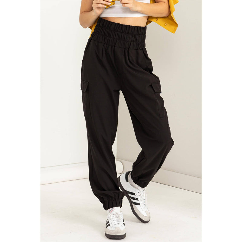 CHARCOAL HIGH WAISTED PAPERBAG JOGGERS CARGO PANTS-HYFVE-Sissy Boutique
