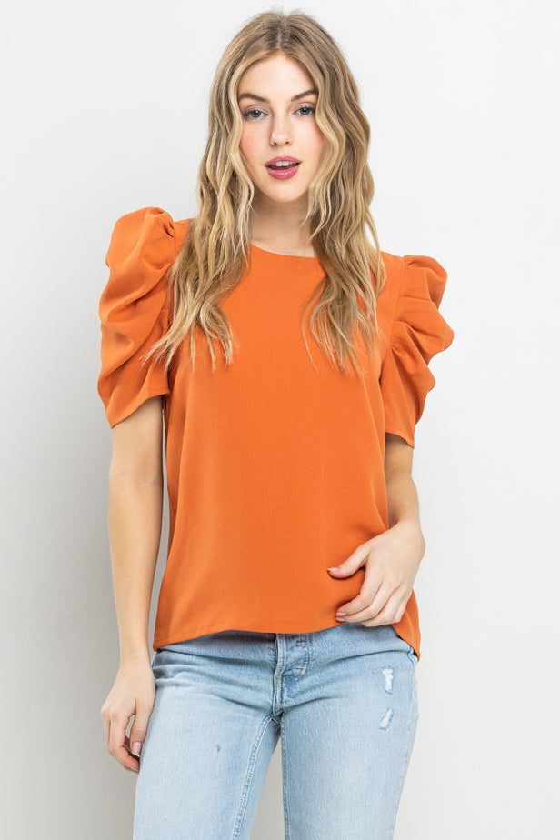 ORANGE PUFF SLEEVE SHORT SLEEVE TOP-Sissy Boutique-Sissy Boutique
